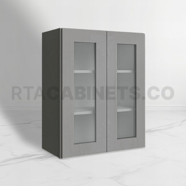 Gray Shaker 30 H Double Door Wall Cabinet with Glass Door, rta cabinets, gray kitchen cabinets