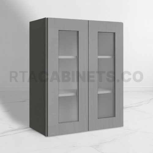 Gray Shaker 36 H Double Door Wall Cabinet with Glass Doors, rta cabinets, gray kitchen cabinets