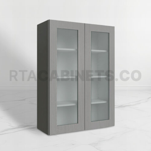 Gray Shaker 42 H Double Door Wall Cabinet with Glass Doors, rta cabinets, gray kitchen cabinets