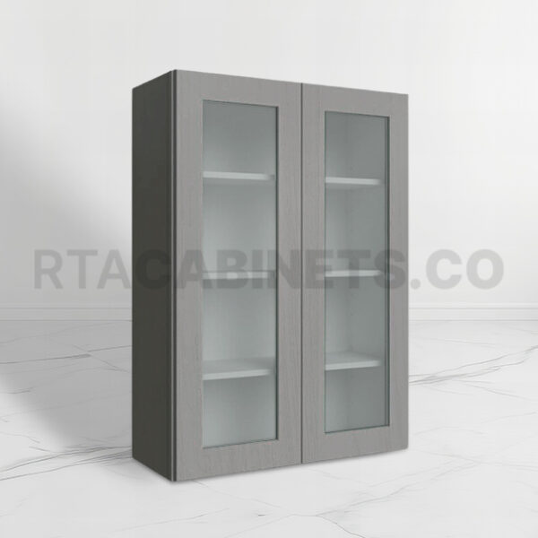 Gray Shaker 42 H Double Door Wall Cabinet with Glass Doors, rta cabinets, gray kitchen cabinets