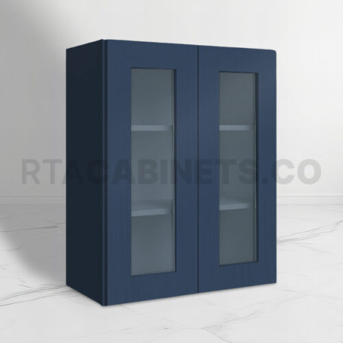 Blue Shaker 36 H Double Door Wall Cabinet with Glass Doors, rta cabinets