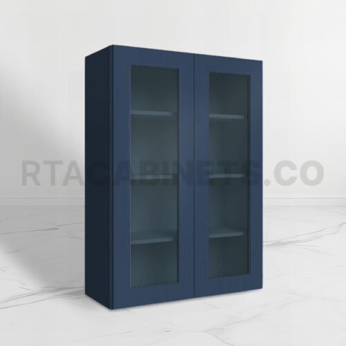 Blue Shaker 42 H Double Door Wall Cabinet with Glass Doors, rta cabinets