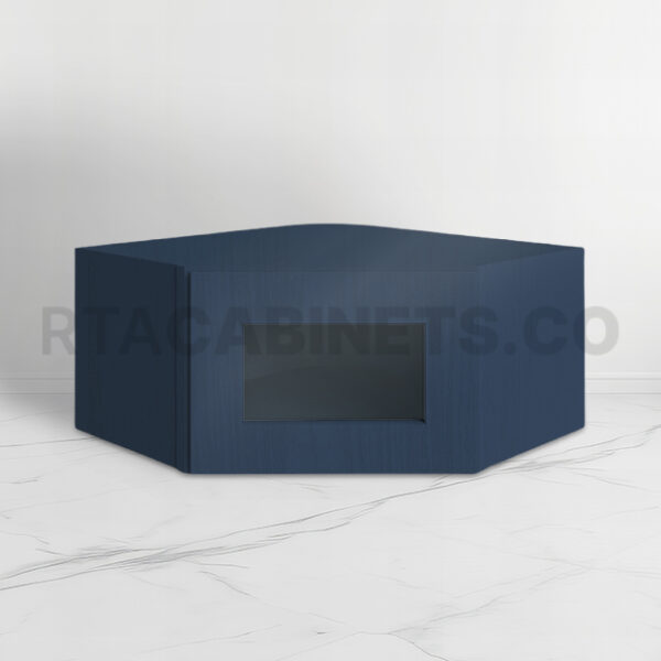 Blue Shaker 12"x 24" Diagonal Corner Wall Shelf with Glass Door