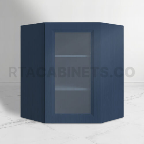 Blue Shaker 24 Diagonal Corner Wall Shelf with Glass Door, rta cabinets