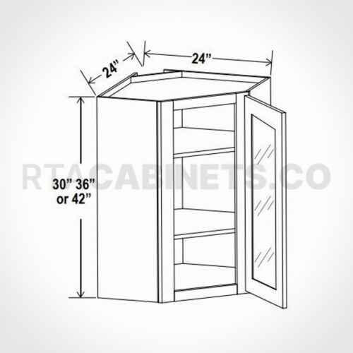 Charleston White Raised Panel 24 Diagonal Corner Wall Shelf with Glass Door, rta cabinets