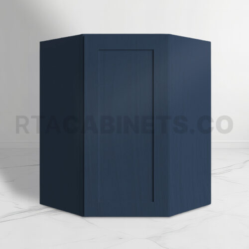 Blue Shaker 24 Diagonal Corner Wall Shelf, rta cabinets, blue kitchen cabinets