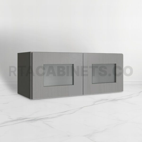 Gray Shaker 12 H Double Door Wall Cabinet with Glass Doors, rta cabinets, gray kitchen cabinets