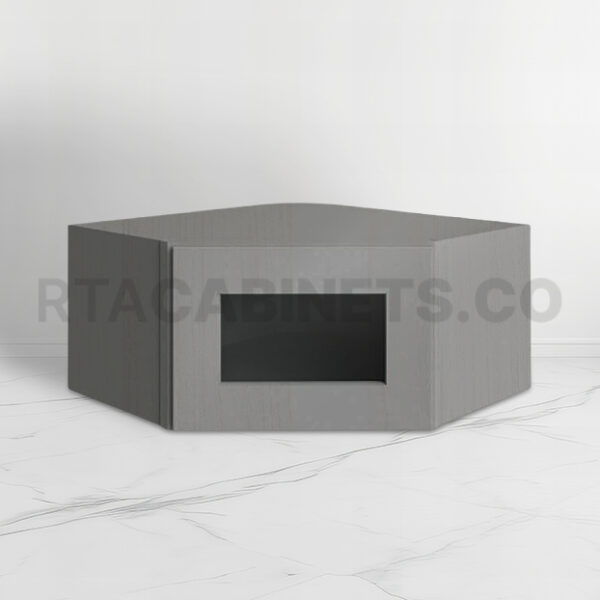 Gray Shaker Diagonal Corner Wall Shelf 12x24 with Glass Door, rta cabinets, gray kitchen cabinets