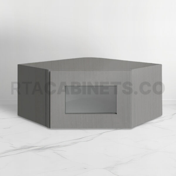 Gray Shaker 12 x 27 Diagonal Corner Wall Shelf with Glass Door, rta cabinets, gray kitchen cabinets