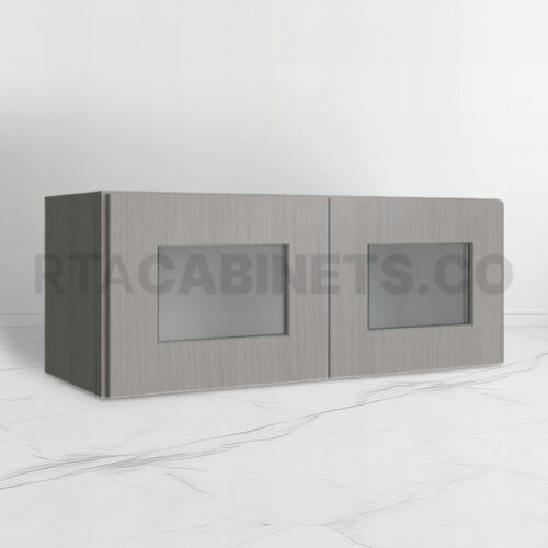 Gray Shaker 18 H Double Door Wall Cabinet With Glass Doors, rta cabinets, gray kitchen cabinets