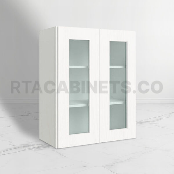 White Shaker 30 H Double Door Wall Cabinet with Glass Door, rta cabinets