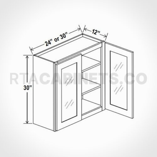 Charleston White Raised Panel 30 H Double Door Wall Cabinet with Glass Door, rta cabinets