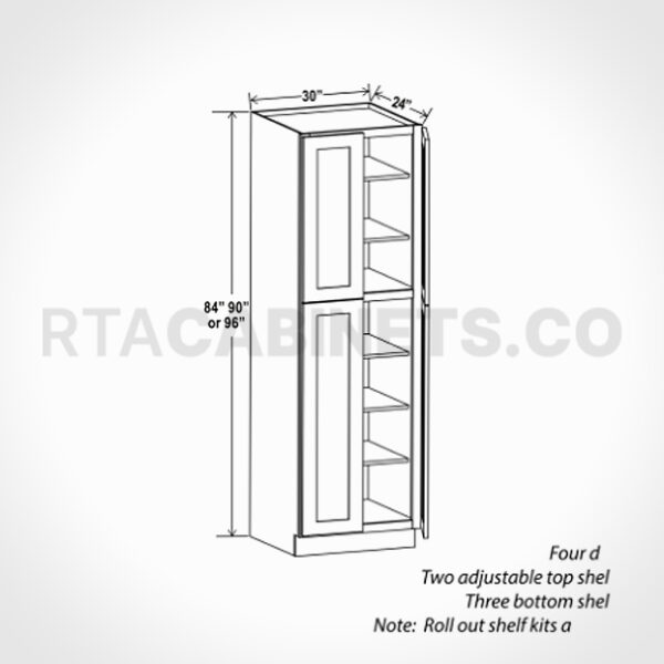 Charleston White Raised Panel 30 W Utility Pantry Cabinet, rta cabinets