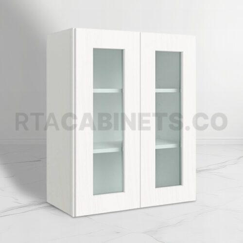 White Shaker 36 H Double Door Wall Cabinet with Glass Doors, rta cabinets