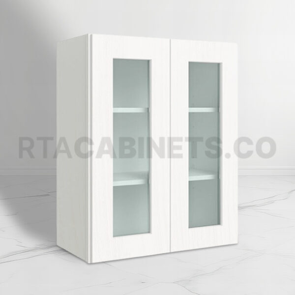 White Shaker 36 H Double Door Wall Cabinet with Glass Doors, rta cabinets