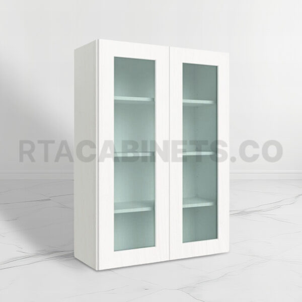 White Shaker 42 H Double Door Wall Cabinet with Glass Doors, rta cabinets