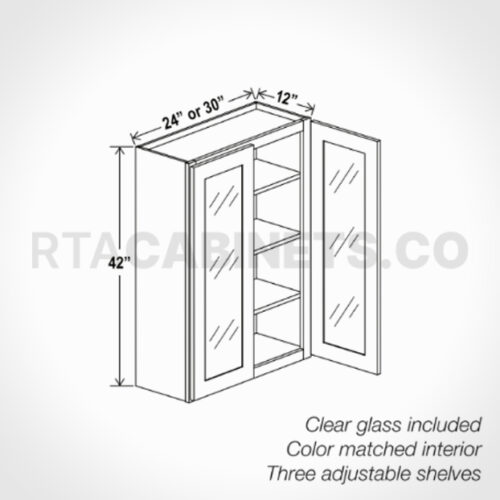 Charleston White Raised Panel 42 H Double Door Wall Cabinet with Glass Doors, rta cabinets