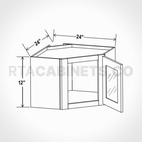 Charleston White Raised Panel 12x 24 Diagonal Corner Wall Shelf with Glass Door, rta cabinets