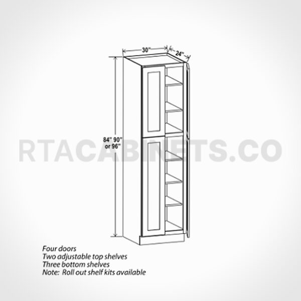 Charleston White Raised Panel 24 W Utility Pantry Cabinet, rta cabinets