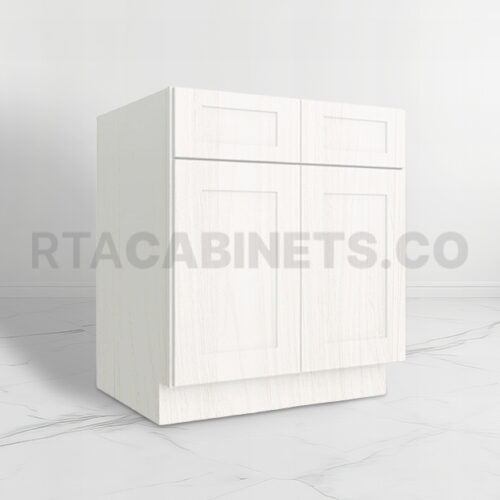 White Shaker Base Cabinet with Double Doors and Drawers, rta cabinets