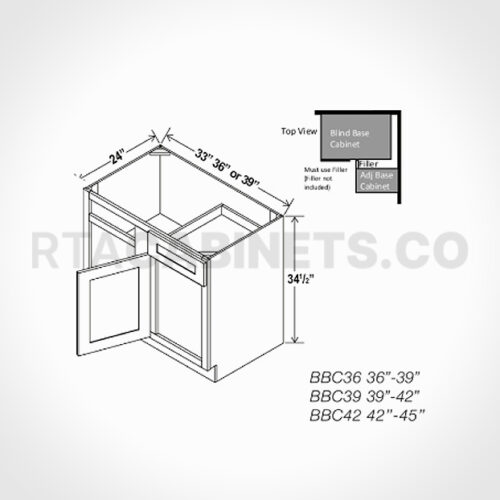 Charleston White Raised Panel Blind Corner Base Cabinet, rta cabinets