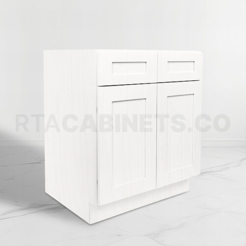 White Shaker Sink Base With Double Doors and Drawers, rta cabinets