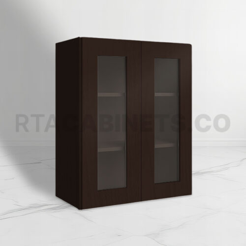 Brown Shaker 30 H Double Door Wall Cabinet with Glass Door, rta cabinets, rta cabinet