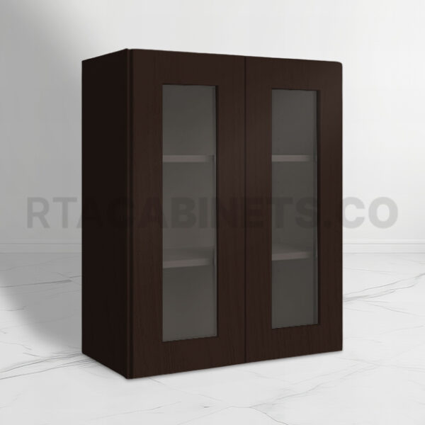 Brown Shaker 36 H Double Door Wall Cabinet with Glass Doors, brown kitchen cabinets, rta cabinets, wholesale cabinets