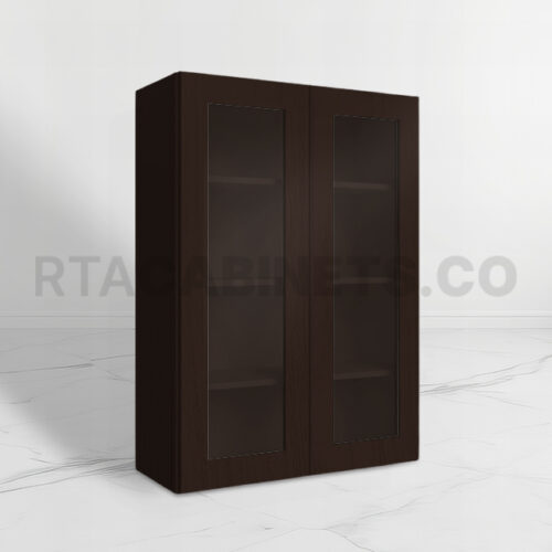 Brown Shaker 42 H Double Door Wall Cabinet with Glass Doors, rta cabinets, rown kitchen cabinets, wholesale cabinets