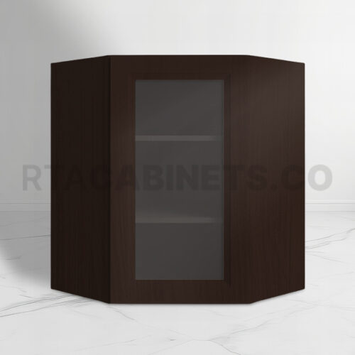 Brown Shaker 24 Diagonal Corner Wall Shelf with Glass Door, rta cabinets, rta cabinet