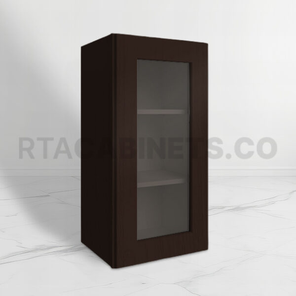 Brown Shaker 36 H Single Door Wall Cabinet with Glass Door, brown kitchen cabinets, rta cabinets, wholesale cabinets