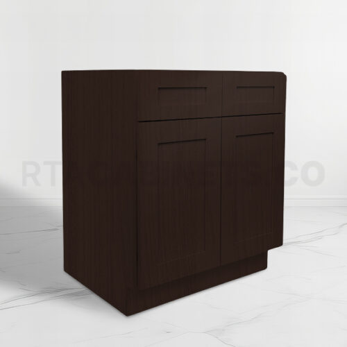 Brown Shaker Sink Base With Double Doors and Drawers, rta cabinets