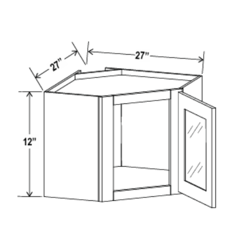 Charleston White Raised Panel 12 x 27 Diagonal Corner Wall Shelf with Glass Door, rta cabinets