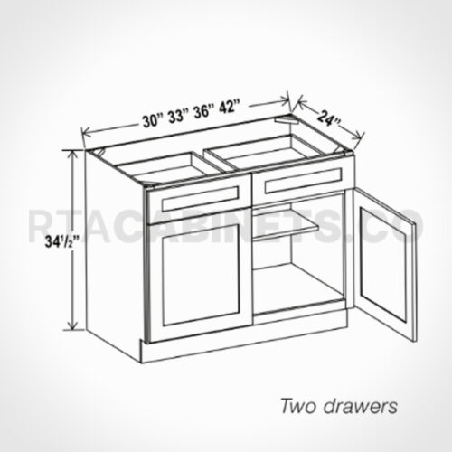 Charleston White Raised Panel Base Cabinet with Double Doors and Drawers, rta cabinets