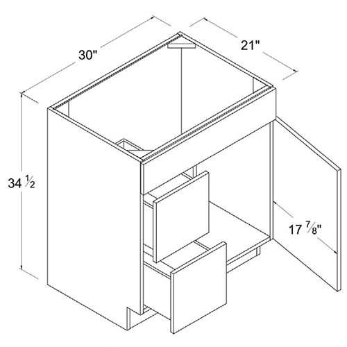 Frameless Gloss White Double Drawer Single Dummy Drawer Vanity Combo Base Cabinet, rta cabinets