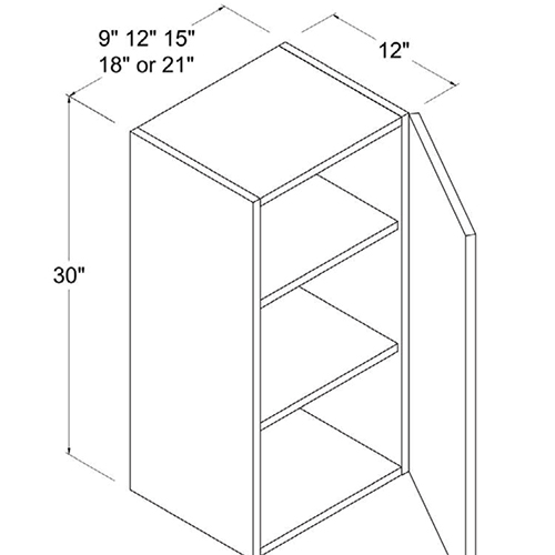 Frameless Gloss White 30H Single Door Wall Cabinet, rta cabinets