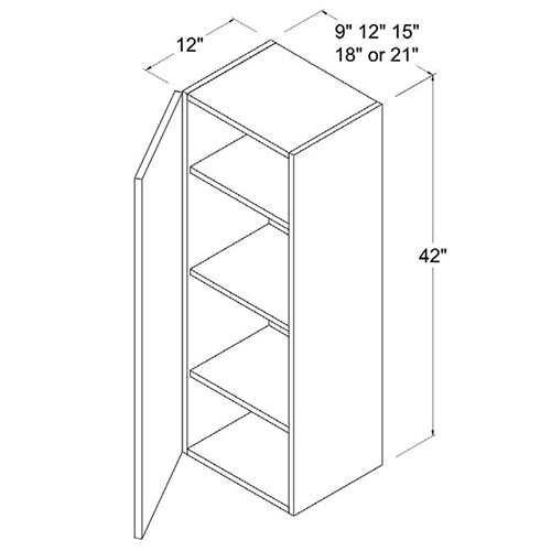 Frameless Gloss White 42H Single Door Wall Cabinet, rta cabinets