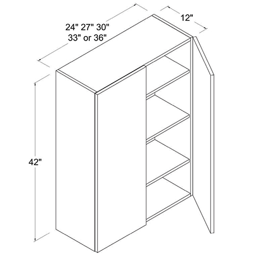 Frameless Gloss White 42H Double Door Wall Cabinet, rta cabinets