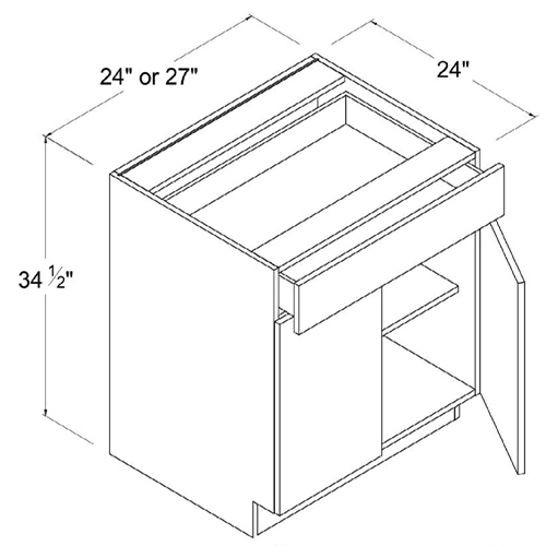 Frameless Gloss White Base Cabinet Double Door and Single Drawer, rta cabinets