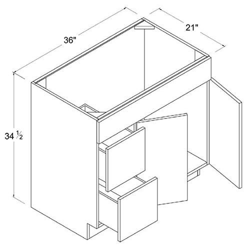 Frameless Gloss White Double Drawer Single Dummy Drawer Vanity Combo Base Cabinet 36W, rta cabinets