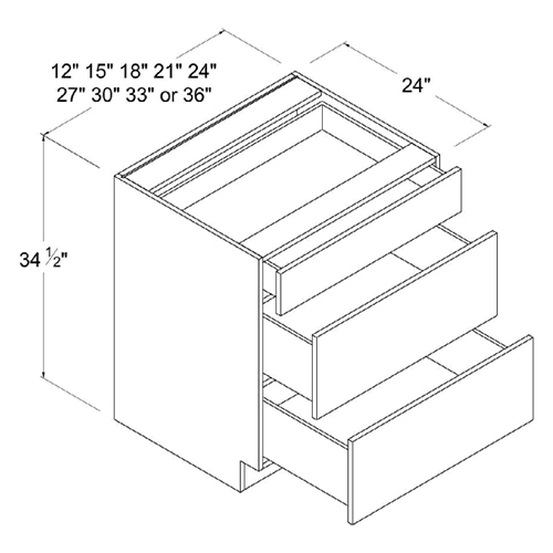 Frameless Gloss White Three Drawer Base Cabinet, rta cabinets