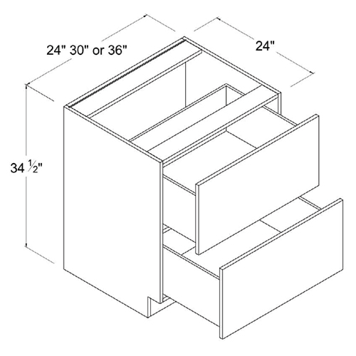 Frameless Gloss White Two Drawer Base Cabinet, rta cabinets