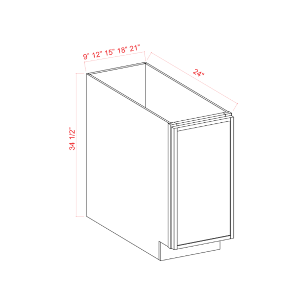 Slim White Oak Shaker Base Cabinet Single Door Full Height, rta cabinets, white oak cabinets