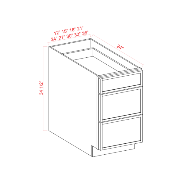 Dove White Slim Shaker Three Drawers Base, rta cabinets