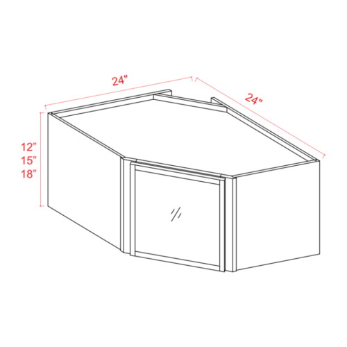 Slim White Oak Shaker Diagonal Corner Wall Shelf with Glass Door, rta cabients